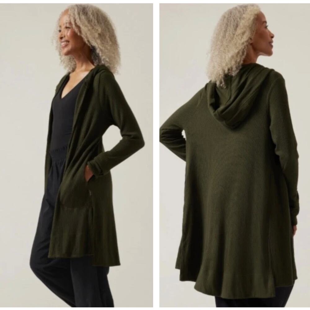 ATHLETA Harmony Pose Wrap Cardigan Ribbed Hoodie Olive Green Sz S {II38}